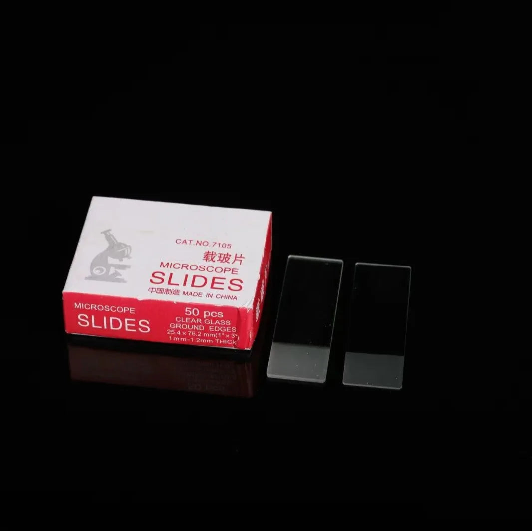 50 pcs/Box Lab Microscope Slides 1mm-1.2mm Thick Glass Slides for Microscope, Clear Glass Ground Edges 1" x 3" Accessories