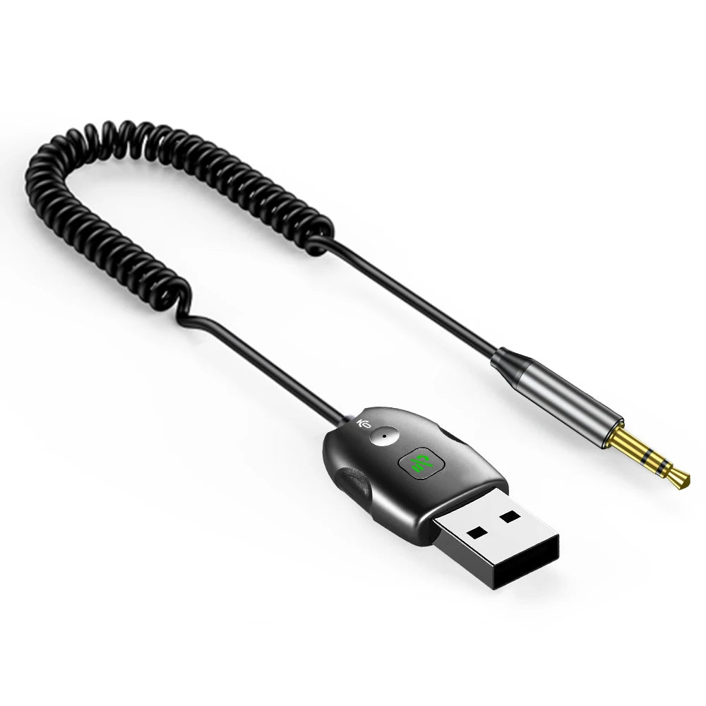 Bluetooth 5.0 Car Receiver Adapter 3.5mm Jack Aux Audio Music Car Transmitter with 0.3M-1.2M Flexible Wire USB Transmitter