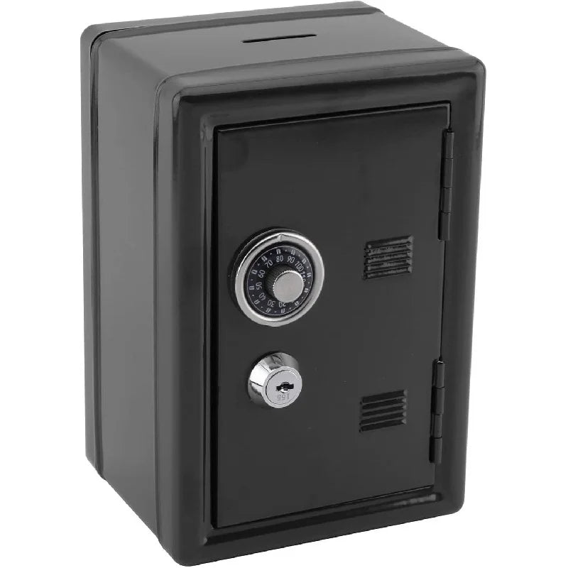 1Pc Black metal cash box with dual keys - secure coin and cash storage box