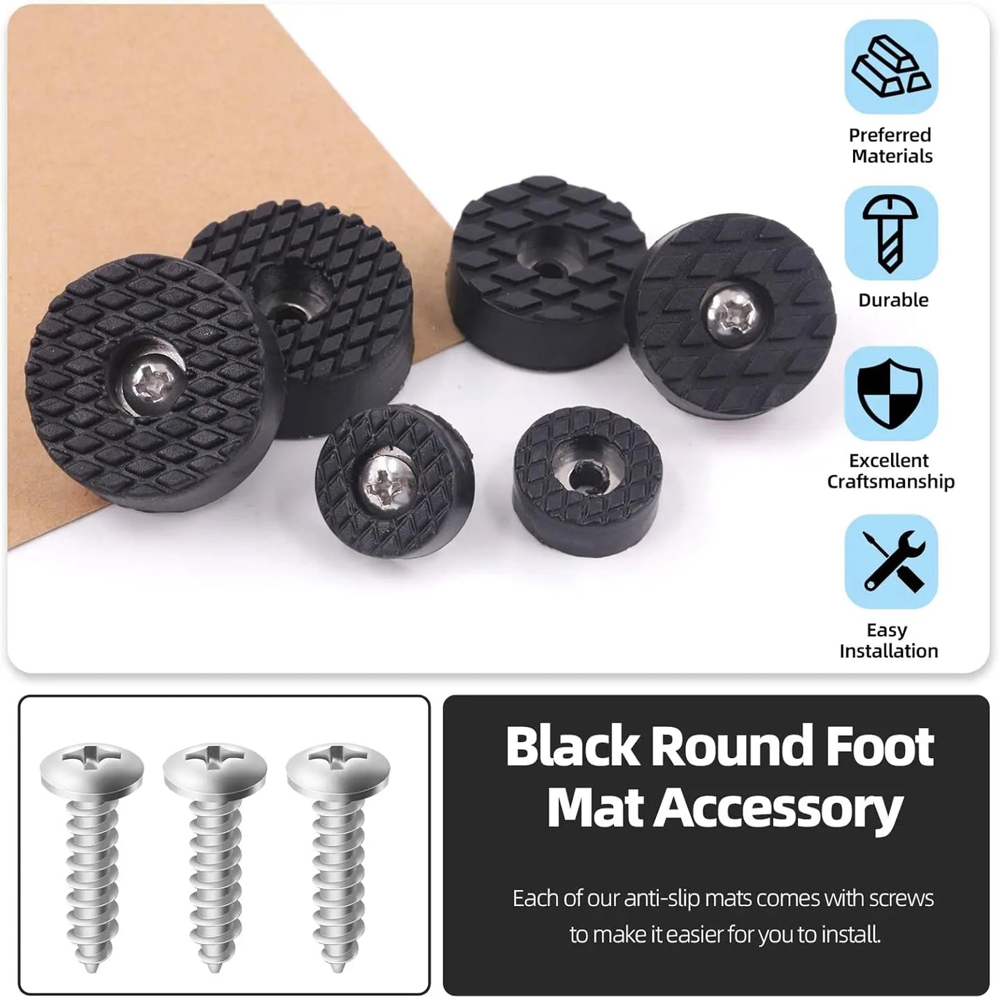 12pcs Round Rubber Feet 18/24/30MM Non-Slip Furniture Pads with Screws Black Floor Bumper Protector for Chair Leg Hardwood Floor