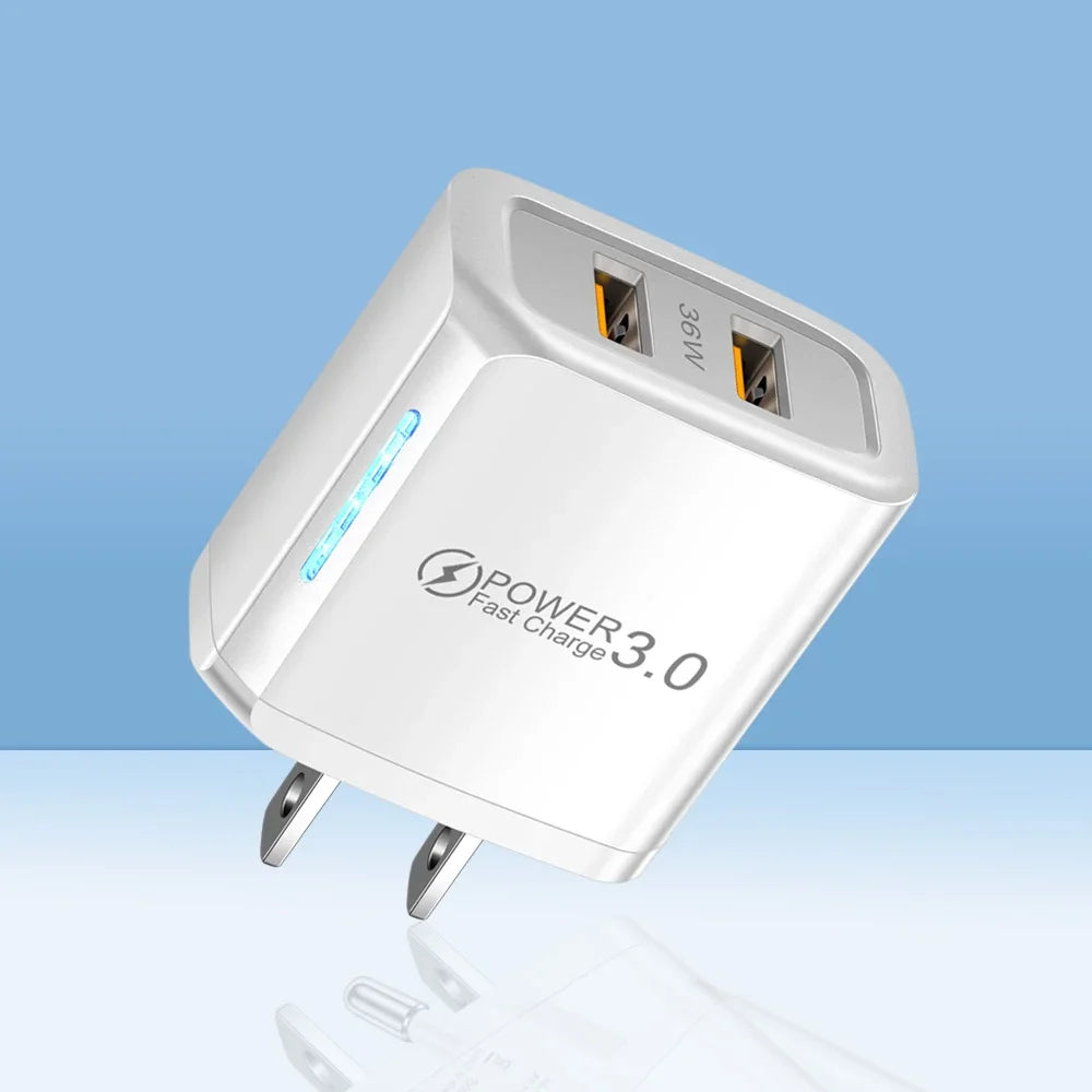 36W USB Mobile Phone Charger Quick Charge 3.0 Fast Charging Adapter For iPhone 16 15 pro Max Xiaomi 14 Samsung Huawei Chargers