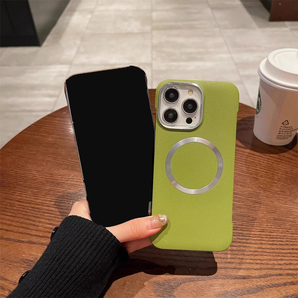 Litchi Grain Magnetic Absorption For iPhone 12 13 14 15 16 Pro Max Phone Case 16 Ultra Thin Frameless  Anti-fall Phone Housing
