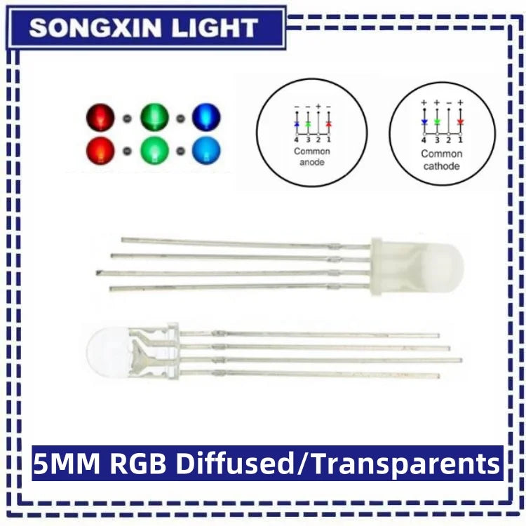 SONGXIN 100pcs 5mm RGB LED Common Cathode / Common Anode Tri-Color Emitting Diodes f5 RGB Diffused / Transparent Highlight