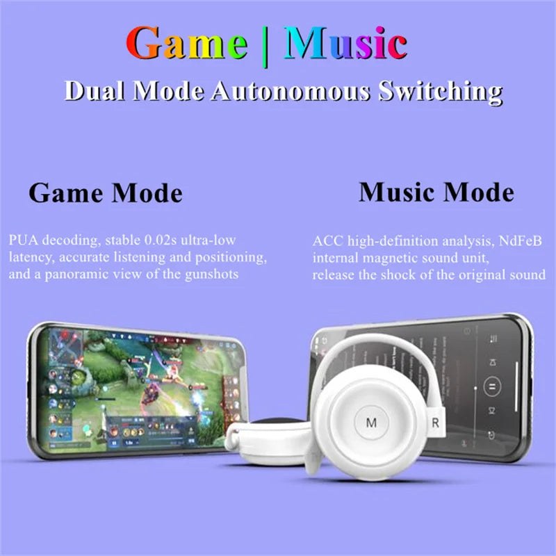 TWS Over-Ear Wireless Headphone Bluetooth-Compatible V5.0 Lossless Sound Ear Hook Earphone Game/Music Dual Mode Open-Ear Headset