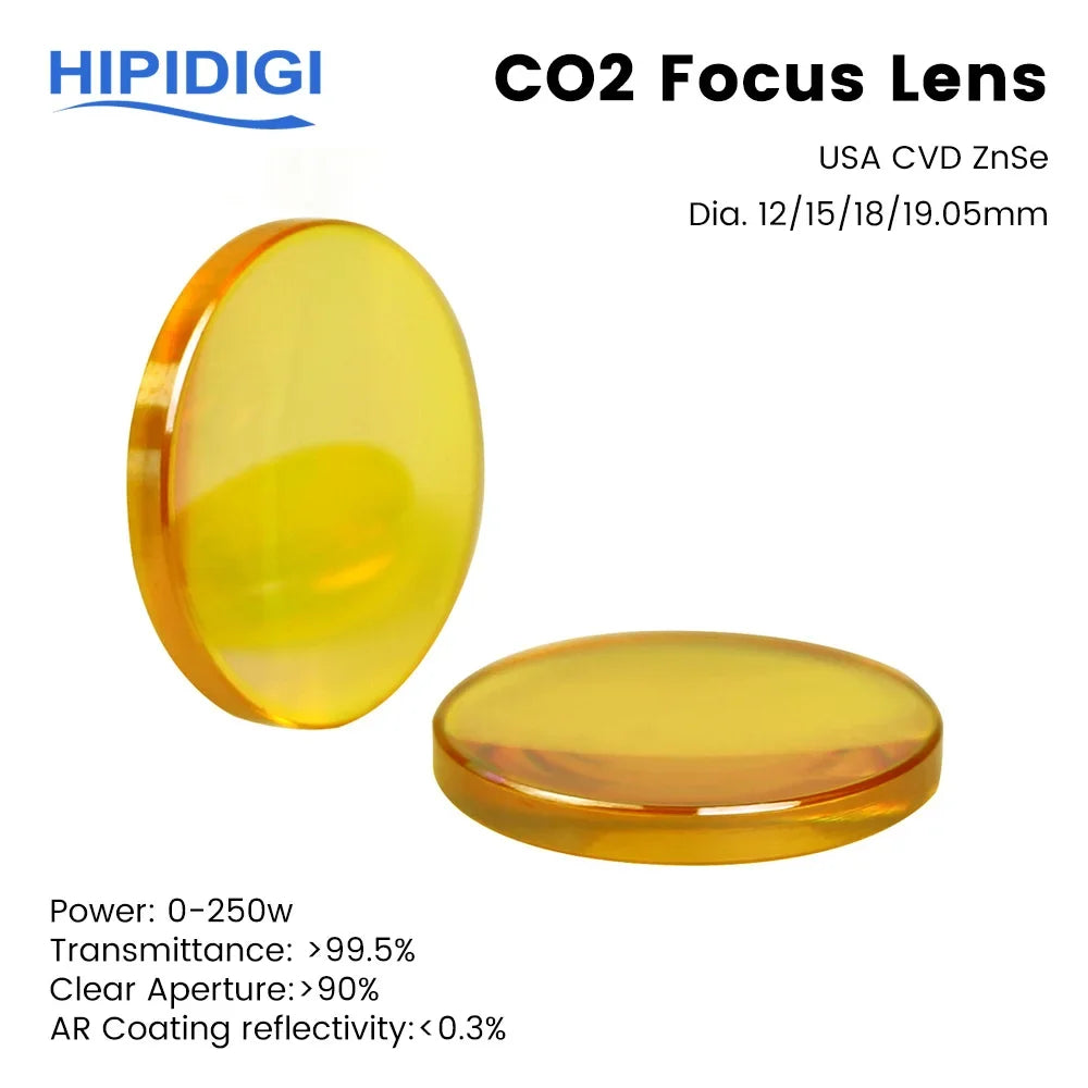 HIPIDIGI CO2 Focus Lens USA ZnSe CVD/PVD/PRO Dia.18 19.05 20mm FL38.1 50.8 63.5 for Laser Engraving Cutting Machine Consumables