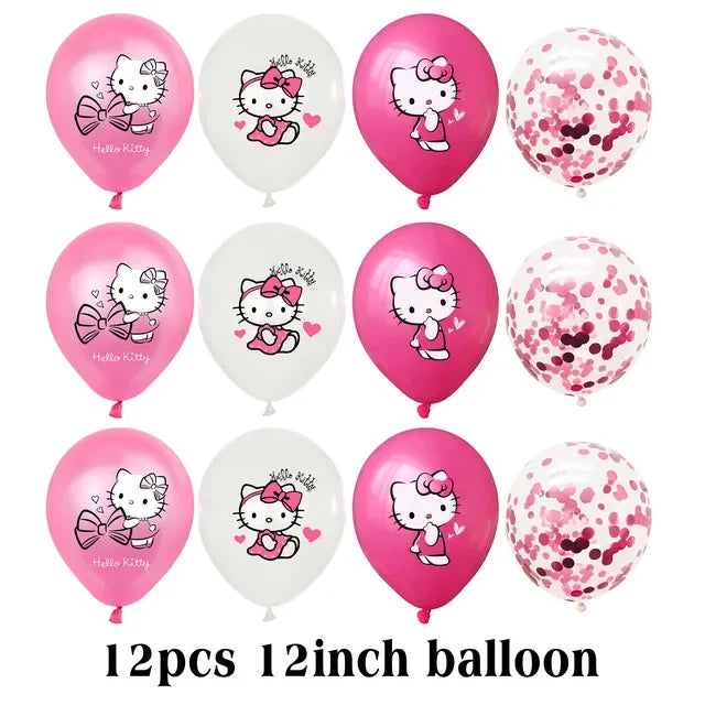 Cute Cartoon Kitty Cat Balloons Set First 5th 6th Birthday Decoration Baby Shower Globos Hello Cake Topper Backdrop Candy Box