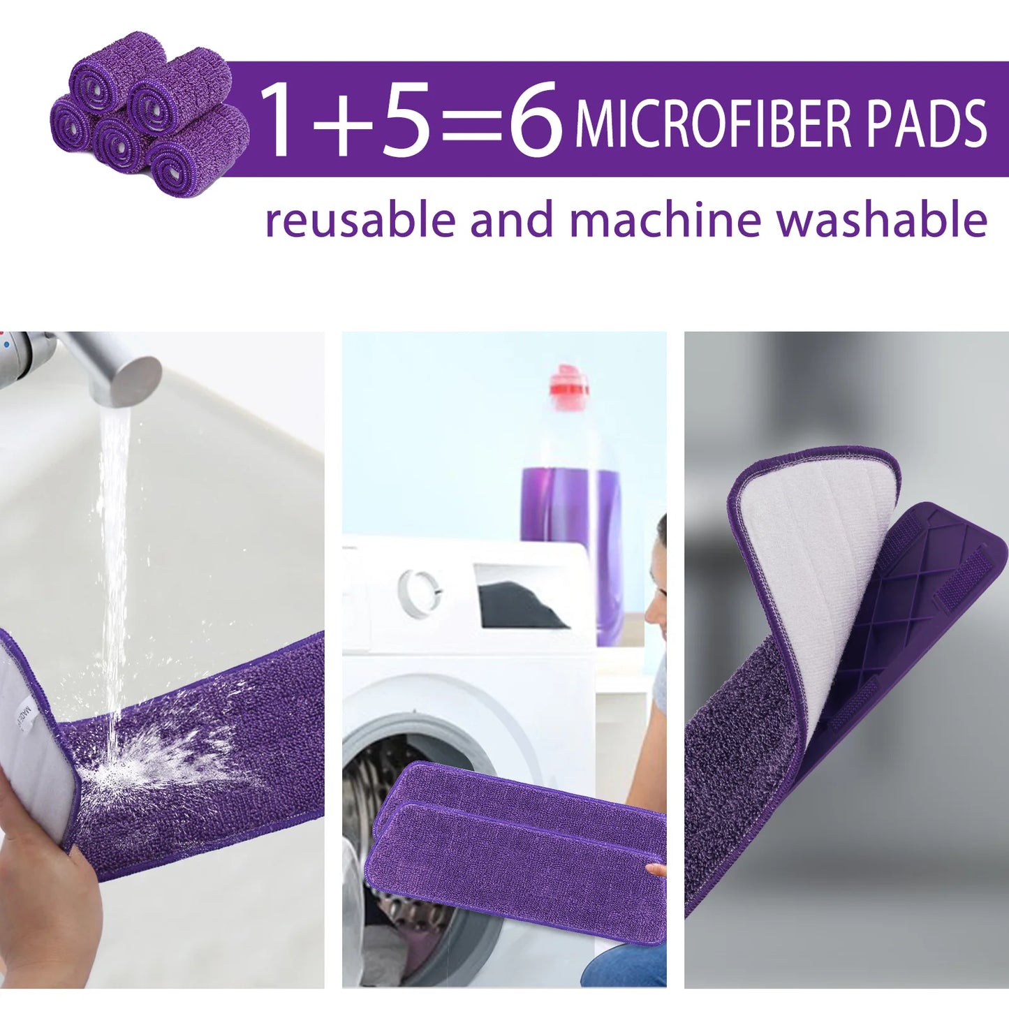 DARIS Spray Mop, 500ml Bottle, 3 Microfiber Mop Pads, Scraper, Mop Clip, Wet and Dry Use, Flat Floor Cleaning Mop