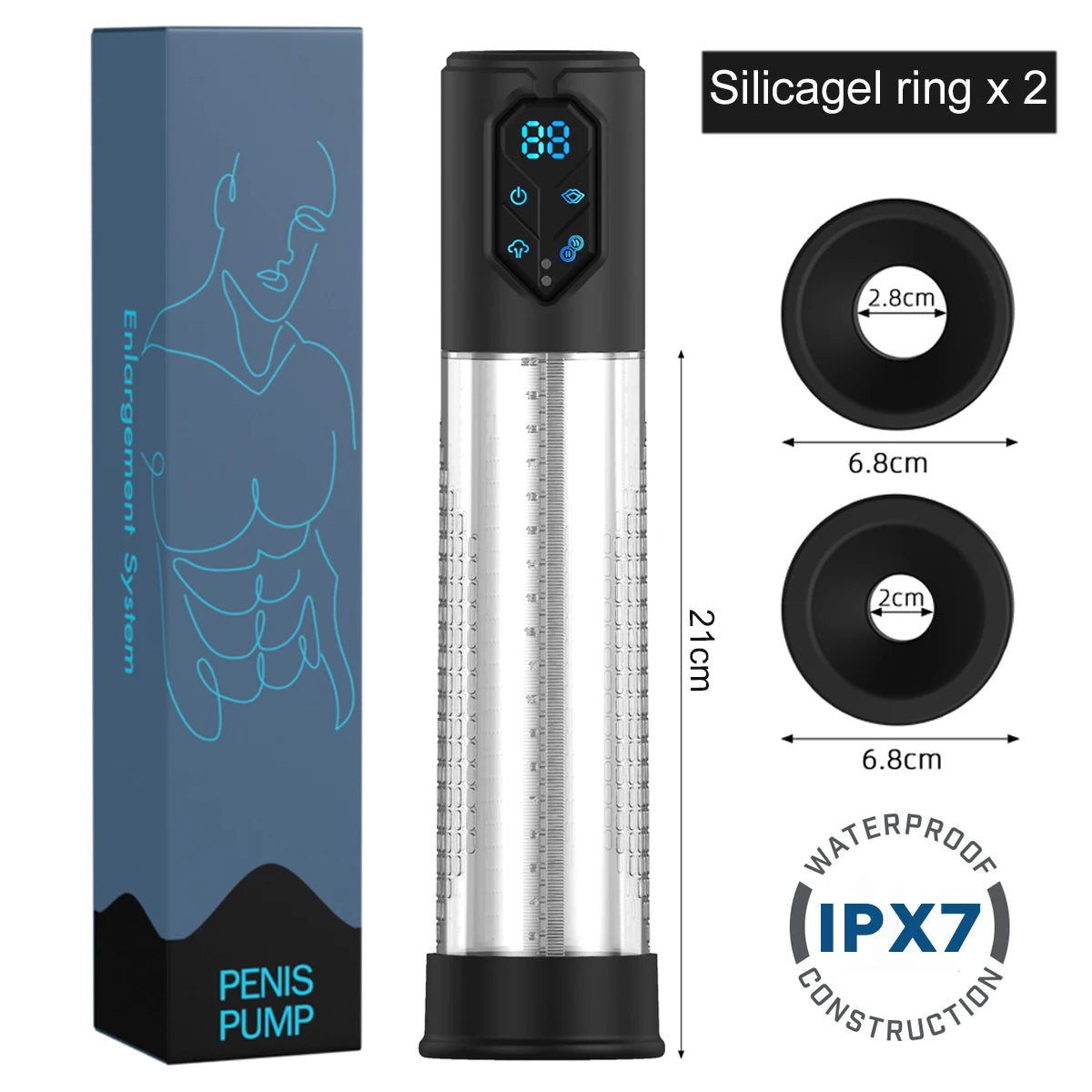 IPX7 Waterproof Electric Penis Pump for Enlargement Man Vacuum Pump Enlargement Extend Pump 4 Suction Levels 2 Silicone Sleeves