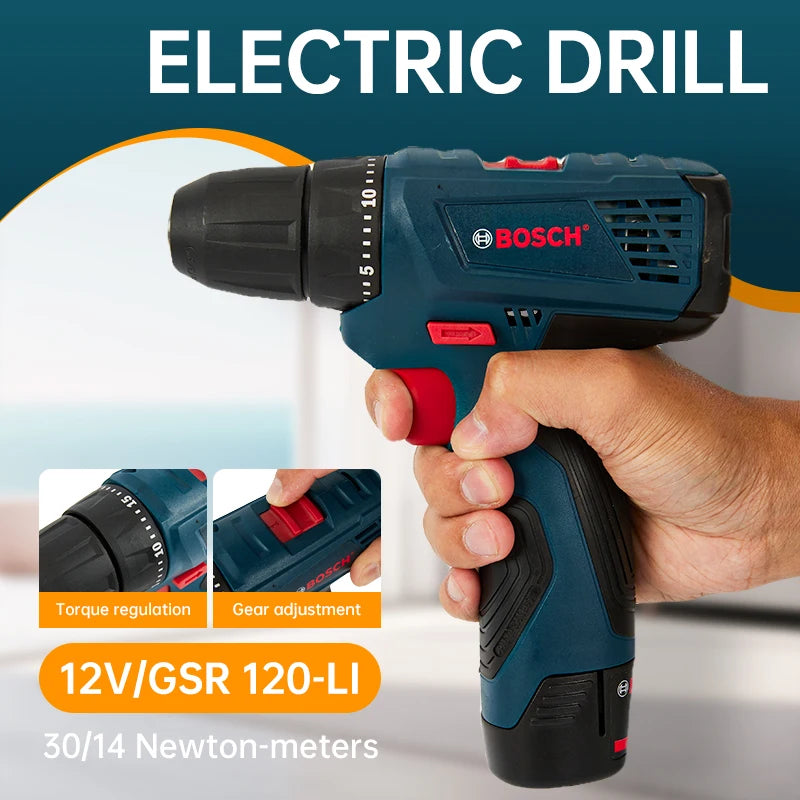 Bosch-GSR120-LI Professional Cordless Electric Hand Drill, Multi-Function Screwdriver, Power Tools, Home Screwdriver