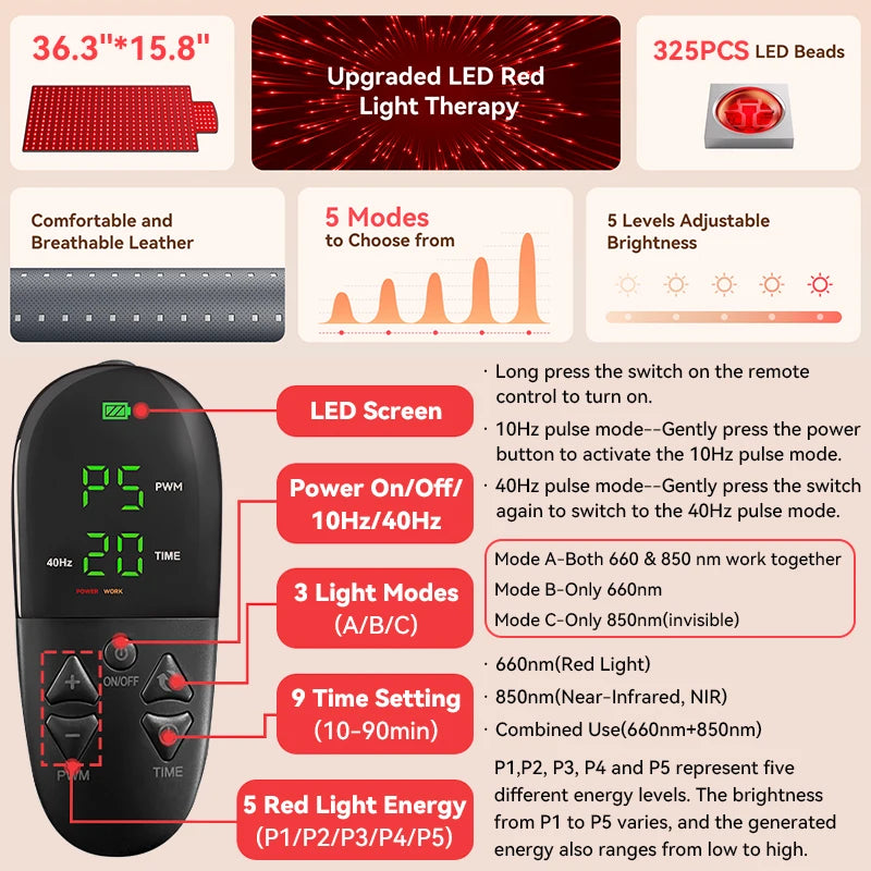 Red Infrared Light Therapy Pad skincare 325PCS 3 in1 LEDs far infrared Waist Back Shoulder Muscle Pain Yoga mat Relief Relax