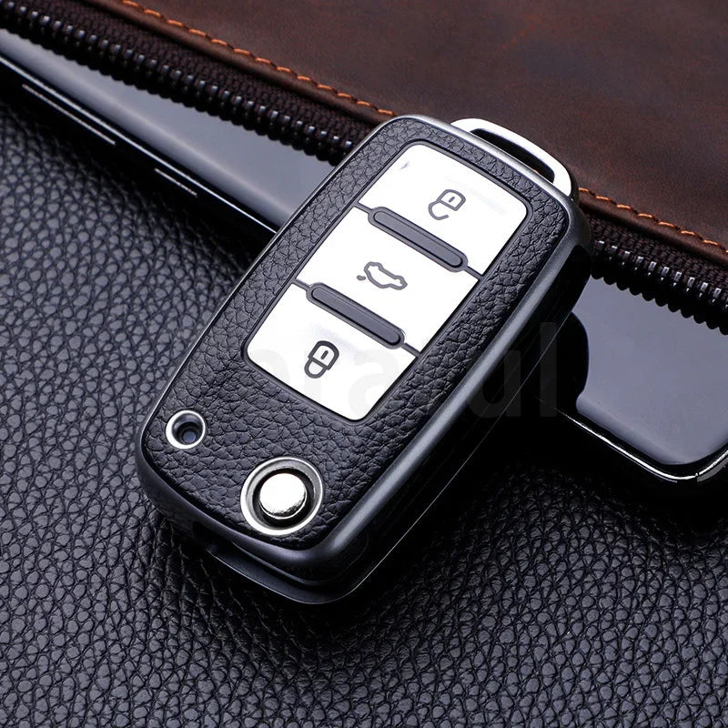 TPU Leather Car Key Cover Case Procted For VW Golf Bora Jetta POLO Passat Skoda Superb Octavia Fabia SEAT Ibiza Leon 2/3 Buttons