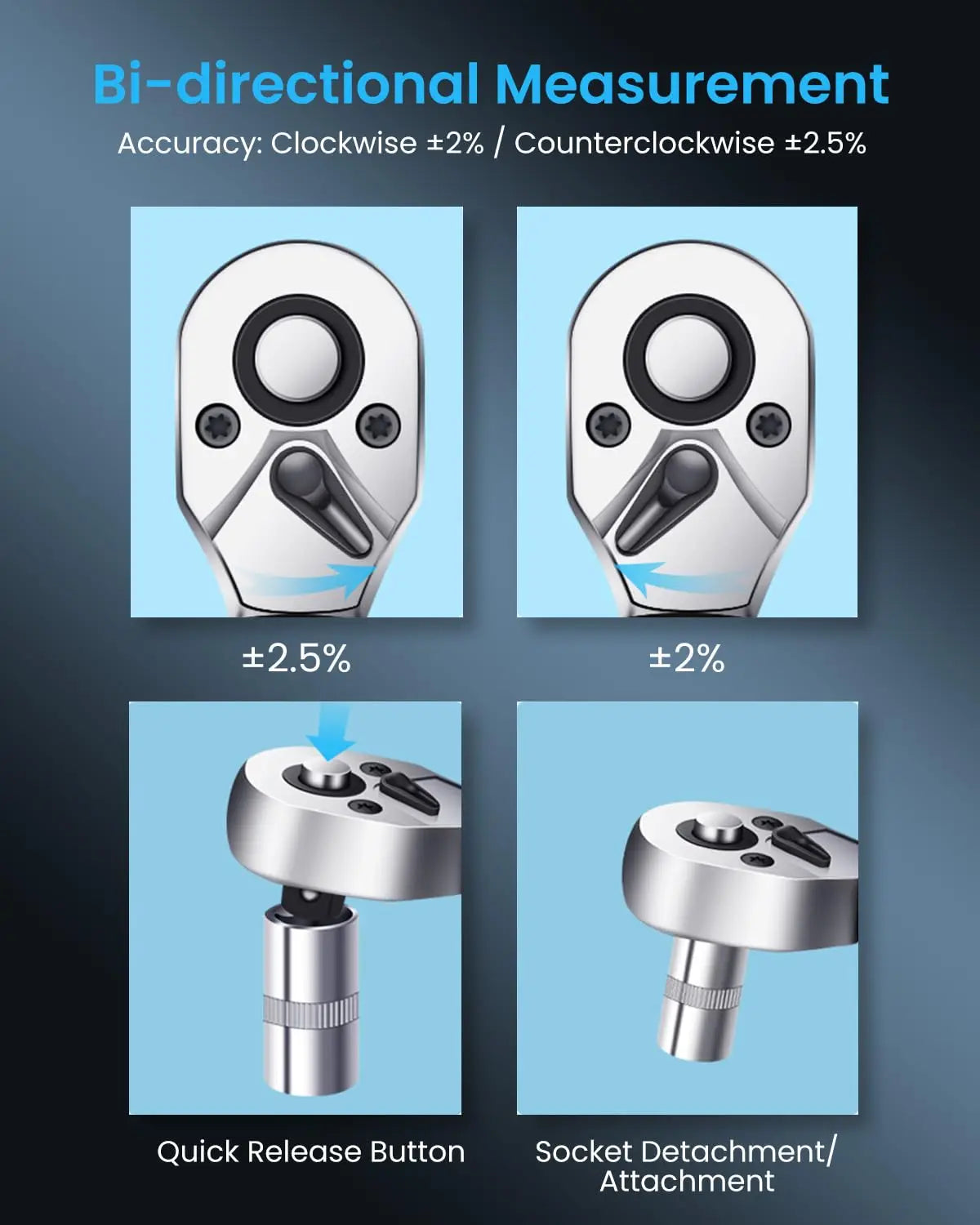 New Digital Preset Torque Wrench 1/2" 3/8" 1/4"  Bidirectional Ratchet Head Professional Adjustable Bicycle Repair Hand Tools