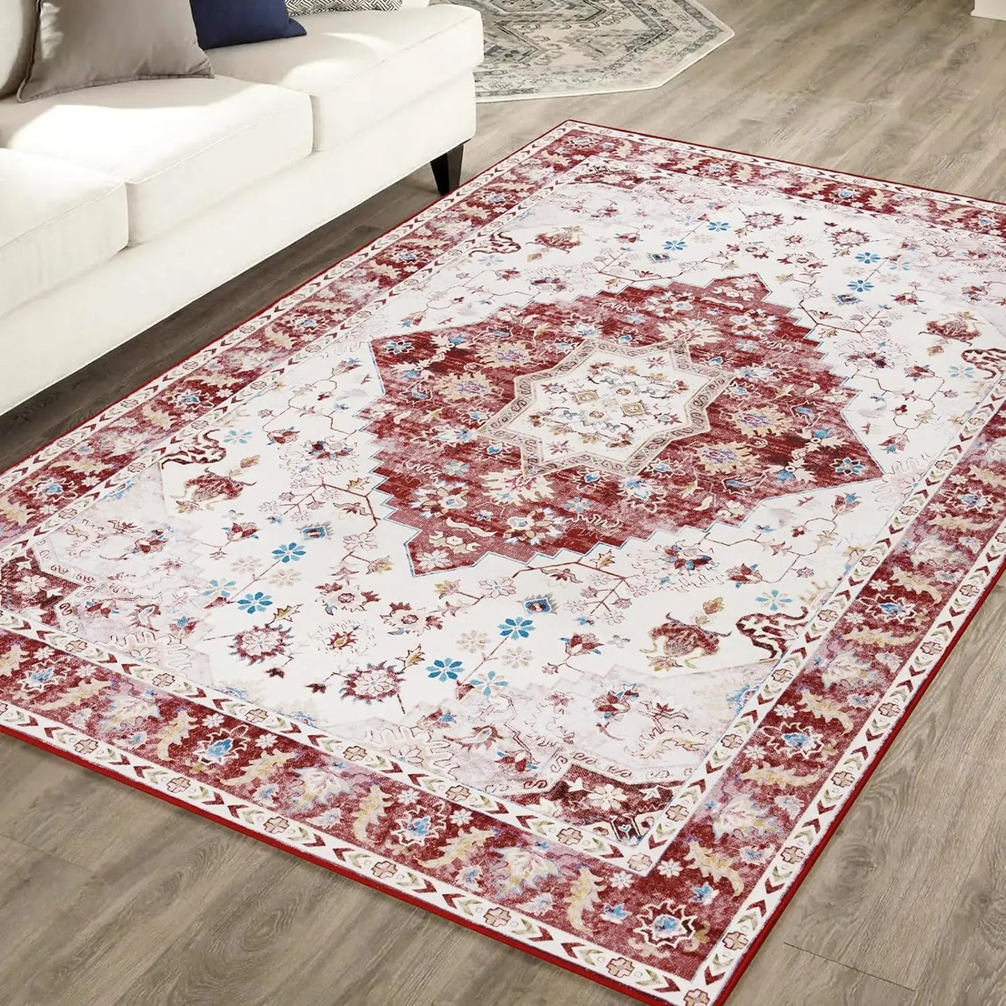 VIKAMA Washed Back Faux Cashmere Rug Prayer Mats Islam Washable Non-slip Bedroom Living Room Entrance Floor Carpets