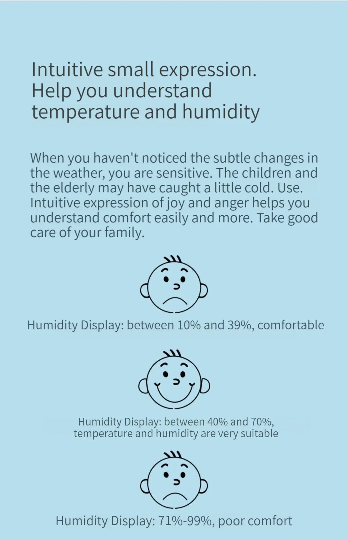 Humidity sensor, indoor thermometer, hygrometer, temperature and humidity monitor, with LCD display screen, displaying Celsius t