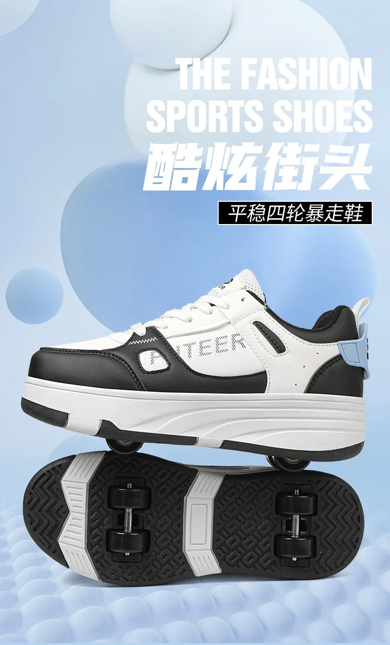 Student roller skates, detachable four-wheel roller skates, size 31-40 multifunctional sports shoes for boys and girls