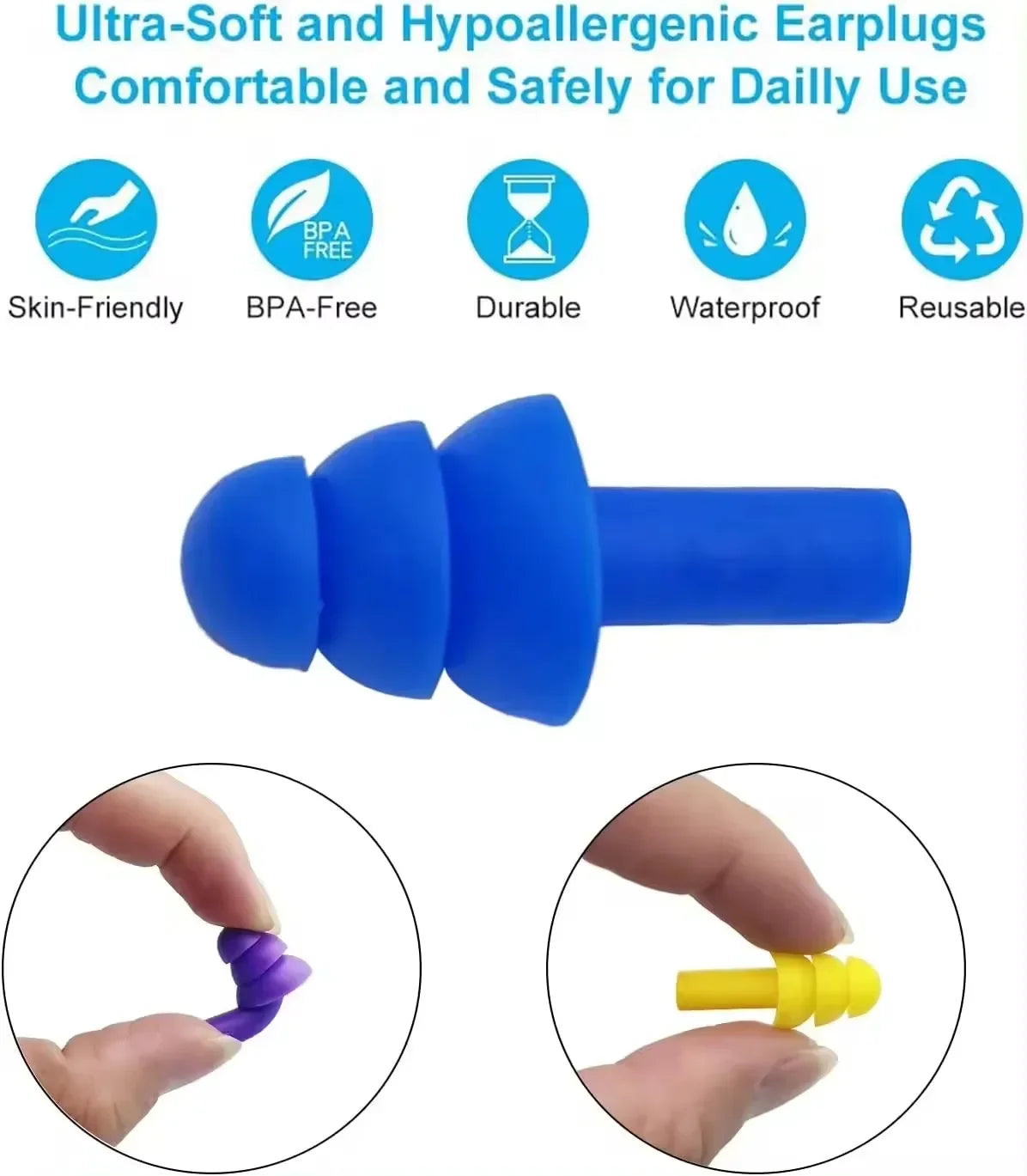 10pcs Soft Silicone Earplugs Waterproof Swimming Ear Plugs Reusable Noise Reduction Sleeping Ear Plugs Hearing Protector