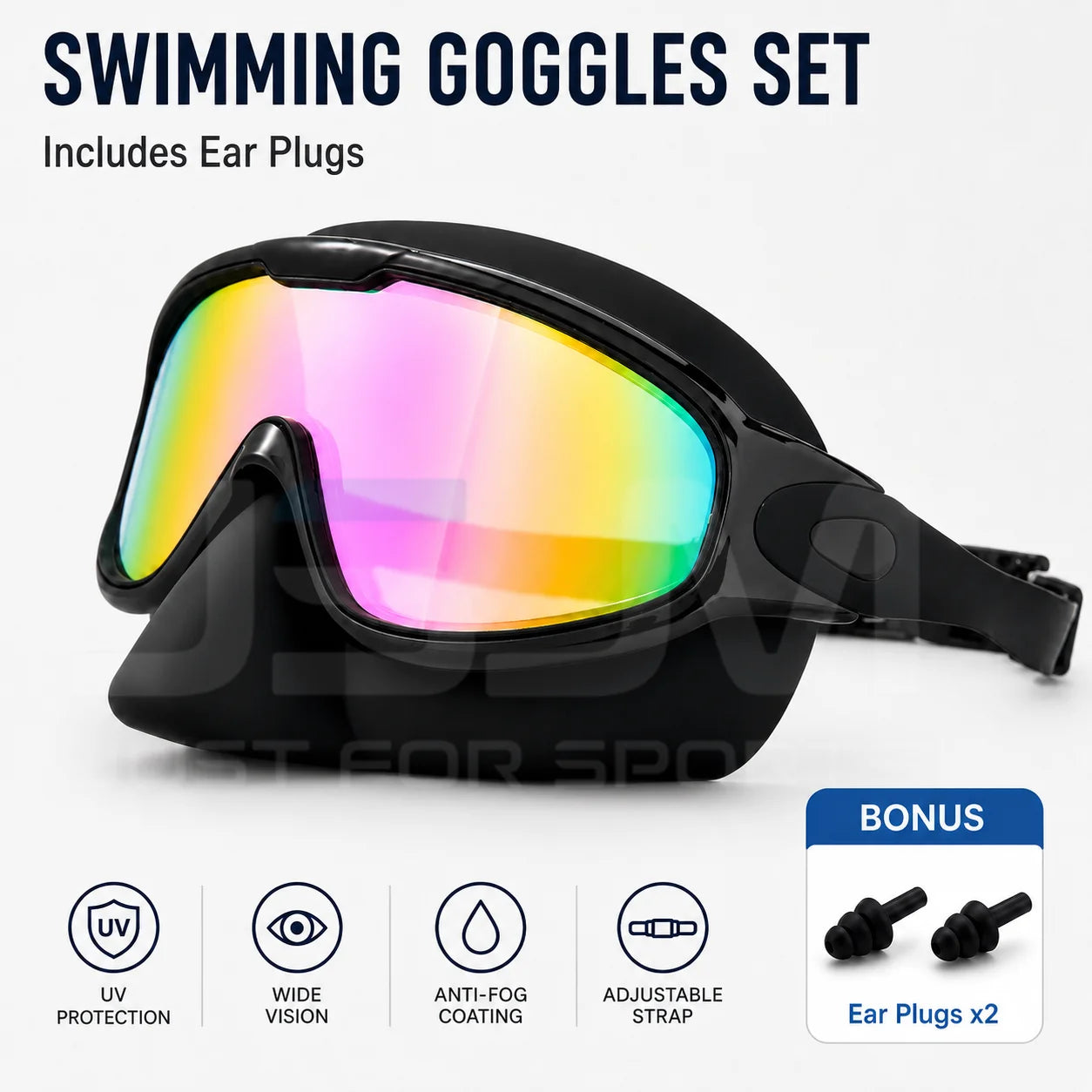 JSJM Upgraded Adult Swimming Goggles HD Anti-Fog Waterproof Swim Glasses Wide View UV Protection Adjustable Strap for Men Women