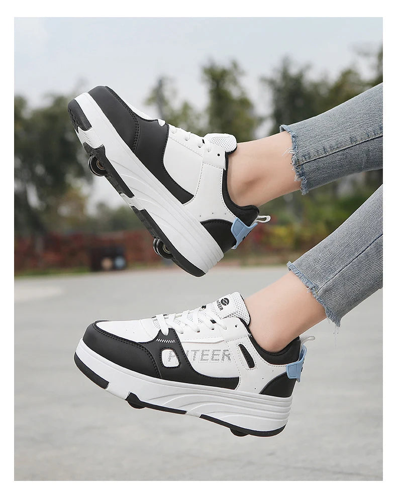 Student roller skates, detachable four-wheel roller skates, size 31-40 multifunctional sports shoes for boys and girls