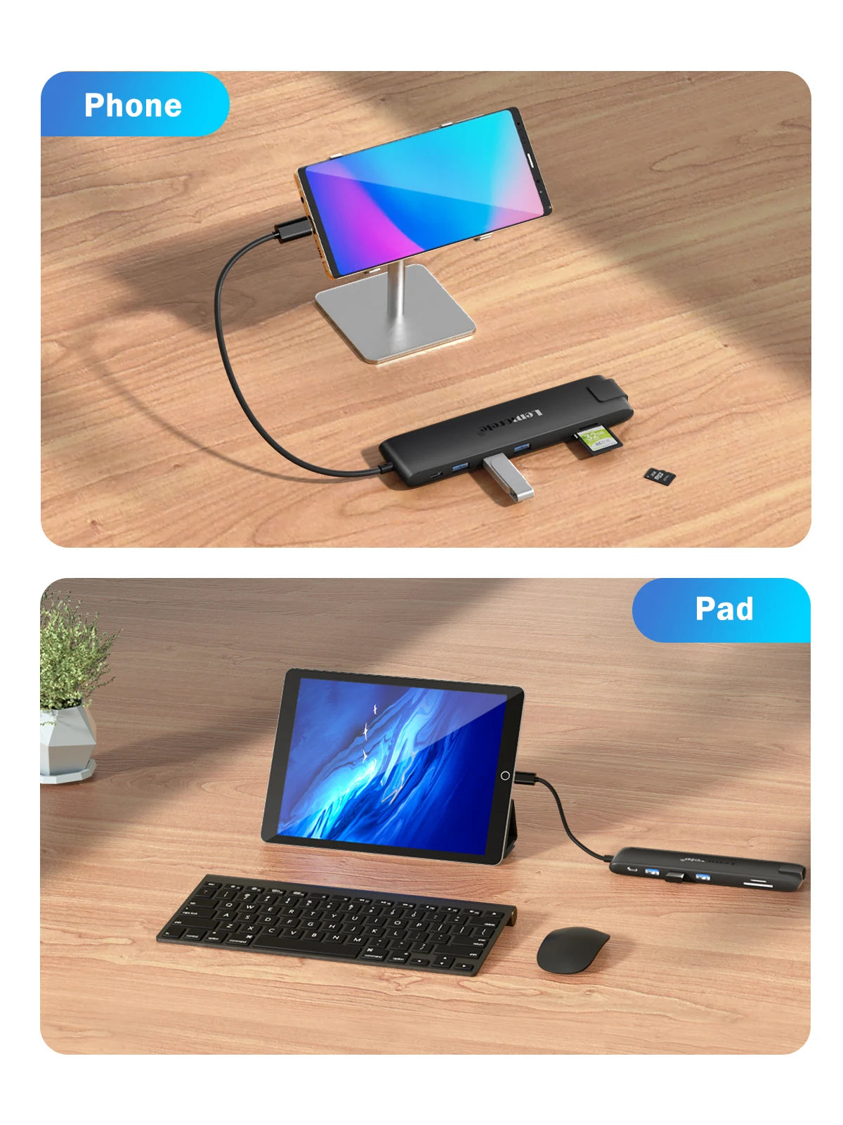 Lemorele 4K USB Hub USB C to Dual HDMI VGA Gigabit Docking Station USB 3.0 VGA Adapter SD Card Readers  for Windows MacBook Air