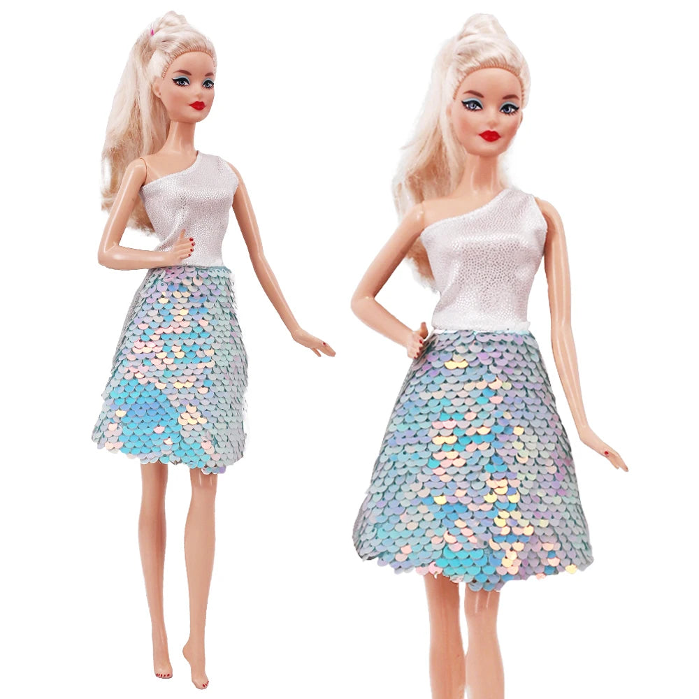 Flash Skirt Doll Dress For Barbie Clothes Accesories BJD Blyth 1/6 Dollhouse Miniature Items Toys For Girls