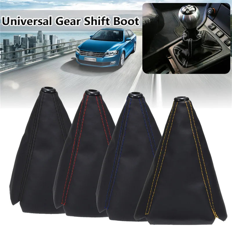 Hot 16mmUniversal Car Gear Shift Collars Carbon Fiber Auto Car Manual Stick Shifter Knob Gear Shift Boot Cover Gaiter PU Leather