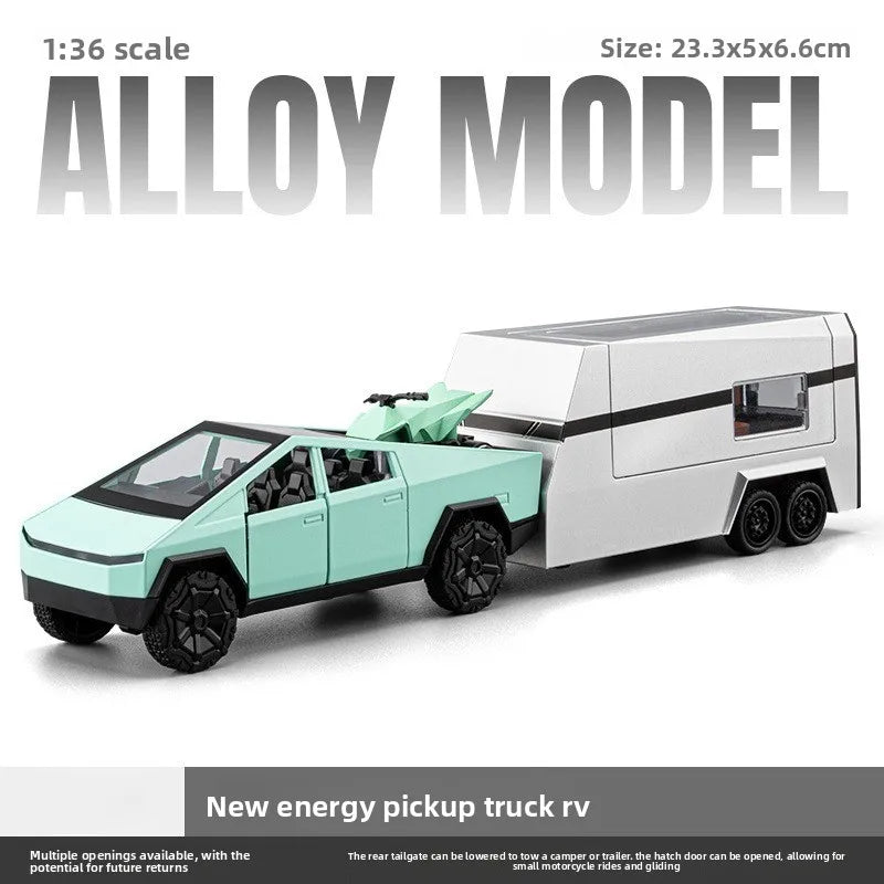1:36 Realistic Alloy New Energy Pickup RV Model, Pull Back Diecast Toy Car, Collectible Vehicle, Perfect Birthday Gift