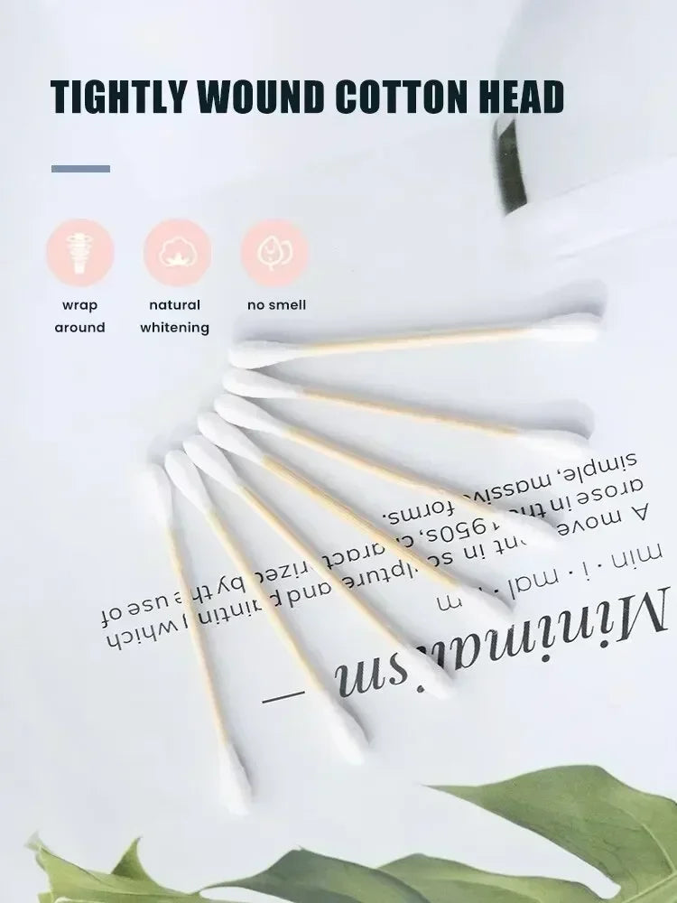 100/300/500 Pcs Cotton Swabs with Wooden Sticks, Bamboo Cotton Swabs Double Round Tips, Biodegradable Cotton Buds