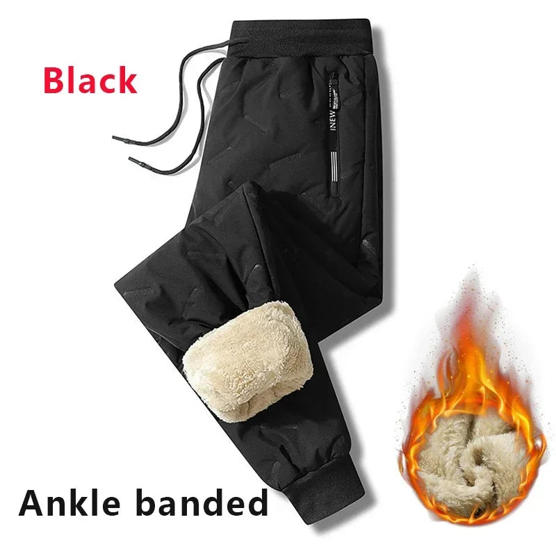 Winter Sweatwear Men Plush Thick Sport Sweatpant Lambswool Thermal Trousers Casual Pants Waterproof Windproof Warm Cotton Pants