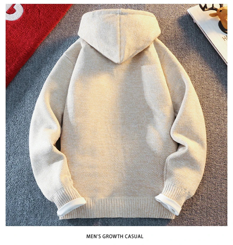 Men's Fleece Warm Knit Sweater Cardigan Hooded Jackets Fleece Warm Casual Jackets Autumn Winter Sweaters Coats