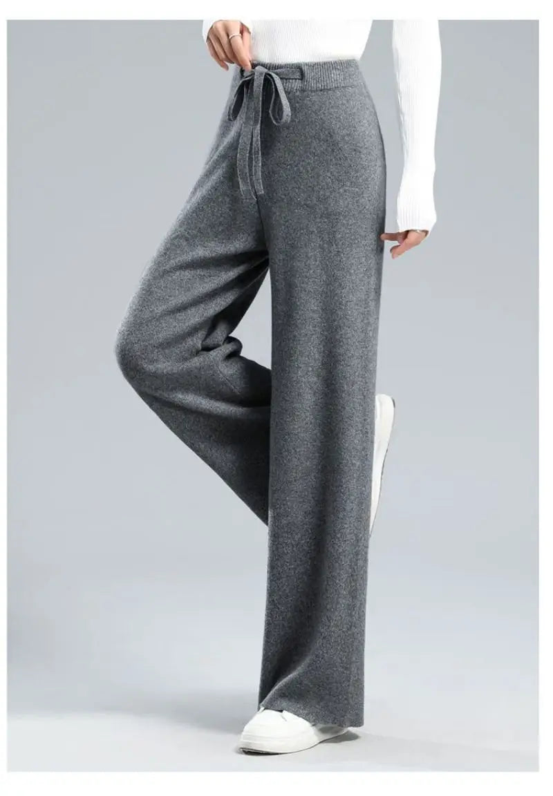 Thick Warm Knitted Casual Chic Basic Soft Elastic High Waist Women's Pants Korean Fashion Straight Ankle-Length Pants For Women