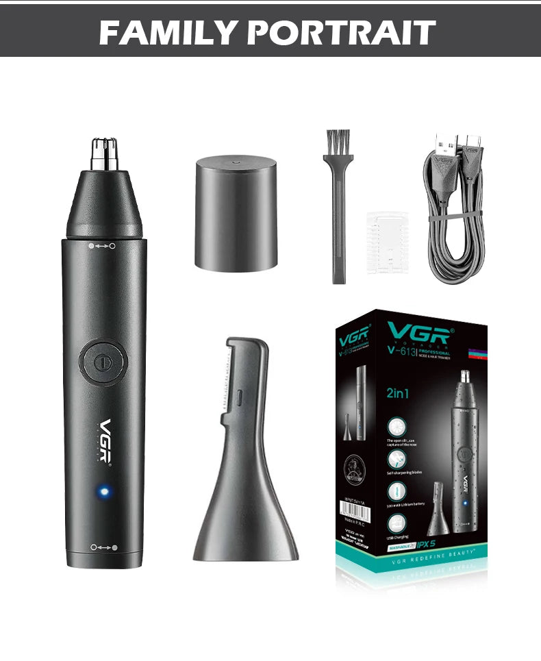 VGR Nose Hair Trimmer Professional Mini Hair Trimmer Electric Nose Trimmer 2 In 1 Rechargeable Waterproof V 613