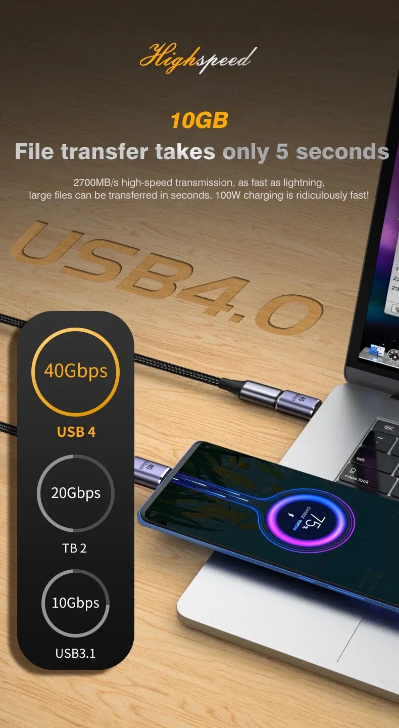 USB4.0 40Gbps OTG type C 90 degree Adapter 100W 5A USB C to Type C Fast Charging Converter USB C Data Adapter For Macbook 8K60HZ