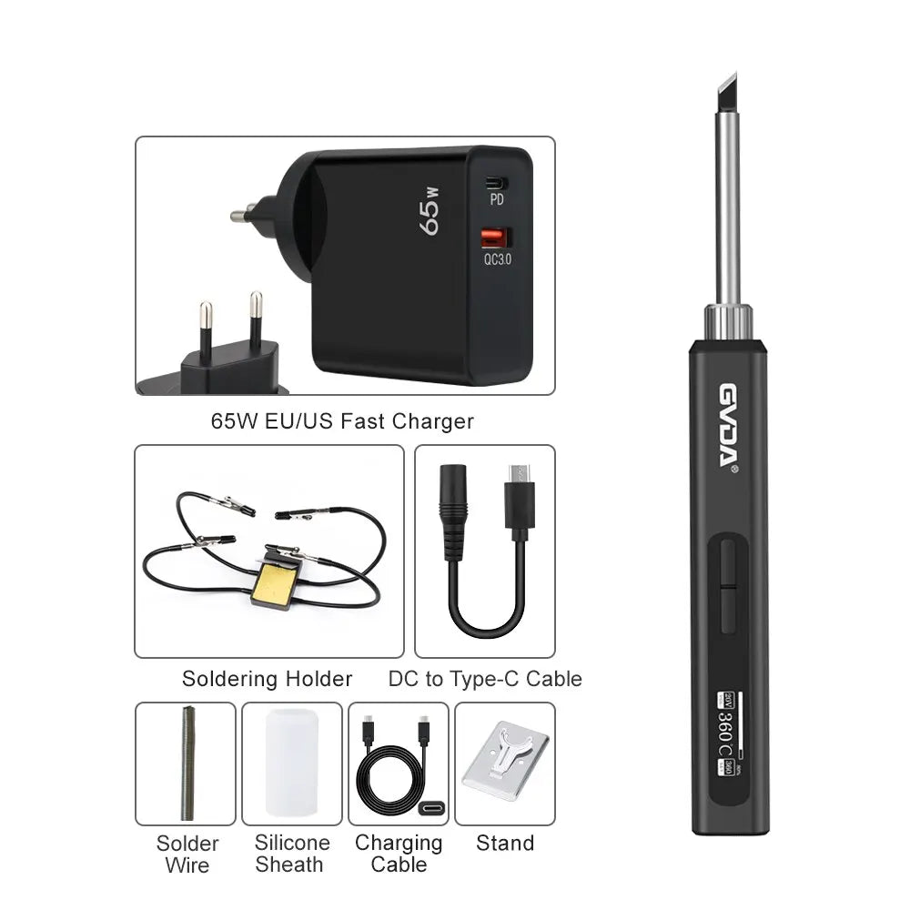 GVDA Smart Electric Soldering Iron 65W Adjustable Constant Temperature Fast Heat Portable Soldering Iron Station Kits with Tips