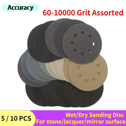 60-10000 grit Round Shape Sanding Discs Hook Loop Sanding Paper Buffing Sheet Sandpaper 5inch Sandpaper 125mm 8 Hole Sander Pad