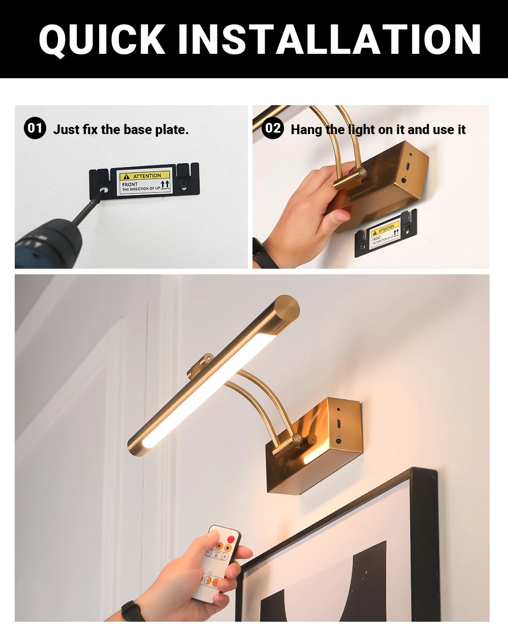 Rechargeable LED Wall Lamp 40CM Wireless Lamp 4400mAh Picture Light with Remote Control Interior Wall Light