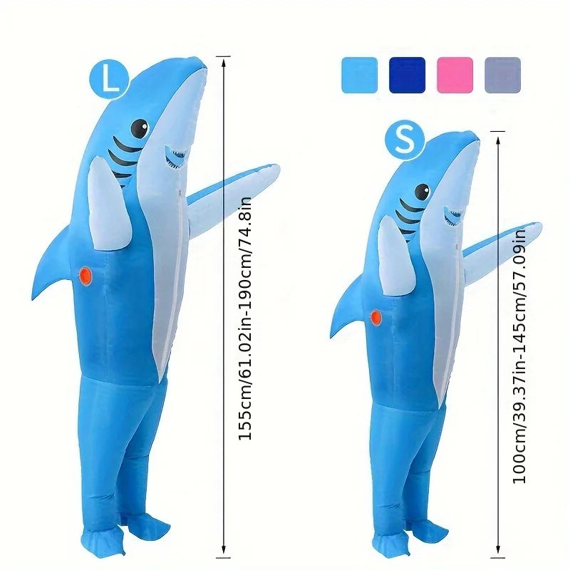 2 Sizes, Cute Unique Standing Shark Design Inflatable Suit, Halloween Christmas Play Inflatable Costume Props