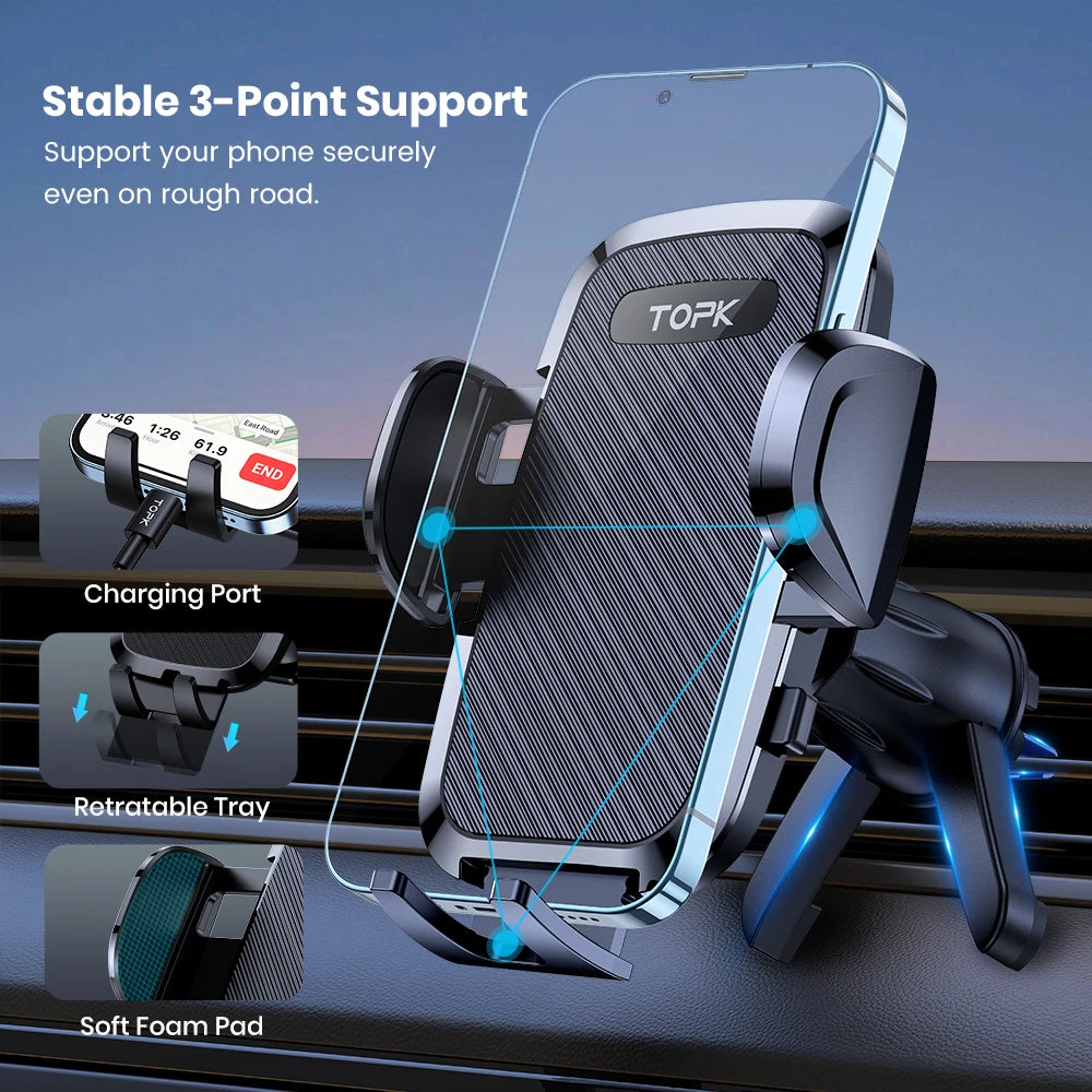 TOPK D36-S Car Phone Holder Mount, [Upgraded Support Function] Metal Hook Cell Phone Holder For Car Air Vent for All Phones