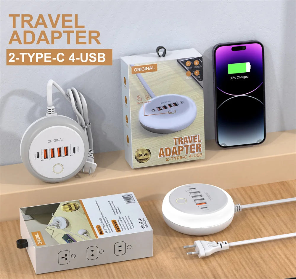 50W USB Charger Multi Ports Power Strip Socket Fast Charging Travel Charger For iPhone Samsung Xiaomi Quick Charge Phone Adapter