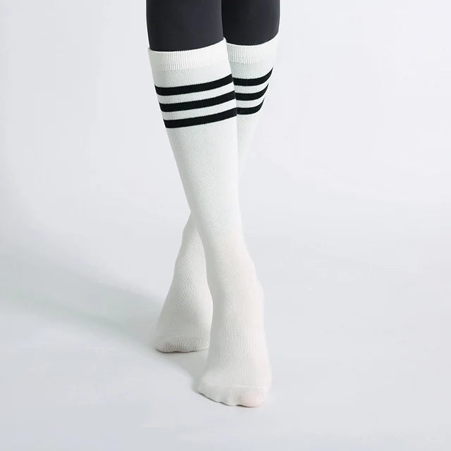 Autumn Winter Women Yoga Socks Striped Cotton Fitness Breathable Pilates Socks Middle Tube Non-Slip Gym Dance Ballet Grip Socks