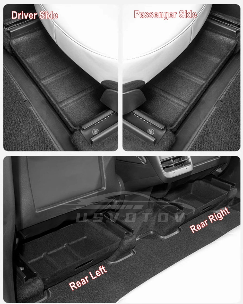 For Tesla Model Y High Capacity Organizer Case Felt Cloth Drawer Holder Under Seat Hidden Box Storage Box Black
