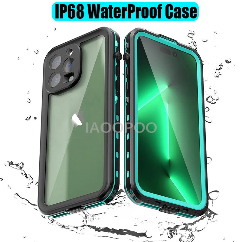 Magnetic Charging with Stand Anti Fall IP68 Waterproof Case For iPhone 16 15 Pro Max Plus Drop proof Diving Swim Outdoor Sport