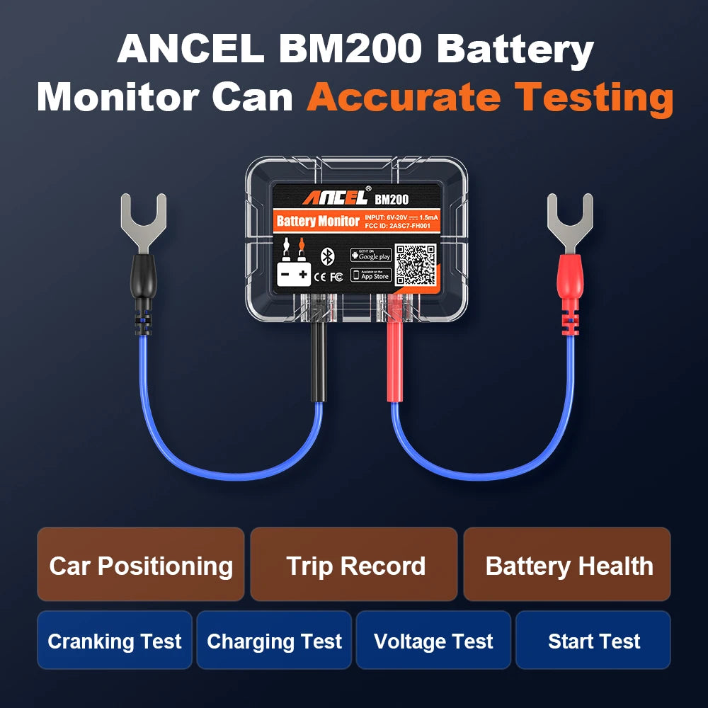 ANCEL BM200 12V Battery Monitor Wireless Bluetooth Car Battery Health APP Monitoring Battery Tester Tools For Android IOS