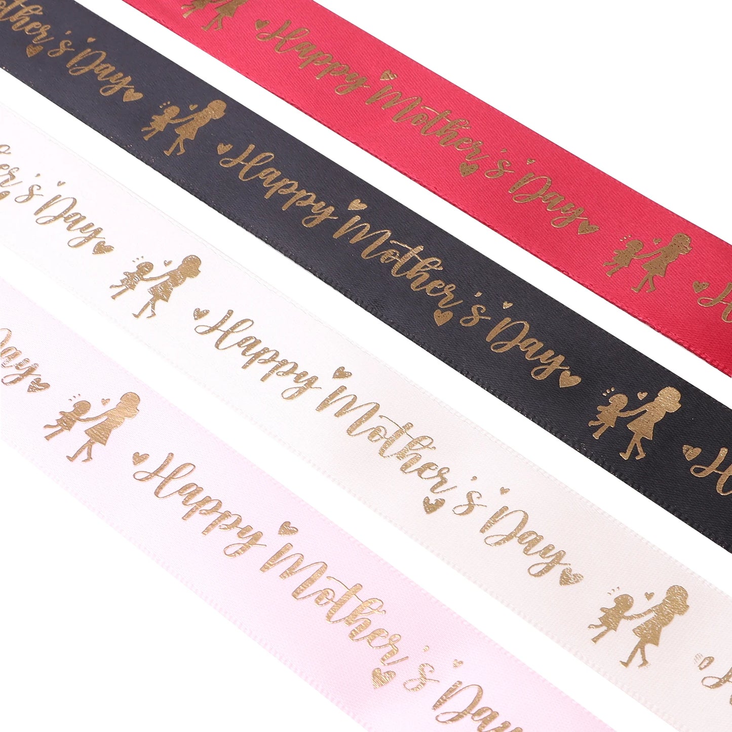 5 Yards Happy Mother's Day Ribbon, Pink Red Ribbon for Gift Wrapping, Satin Ribbon for Flower Bouquet Moms Birthday Day Thank