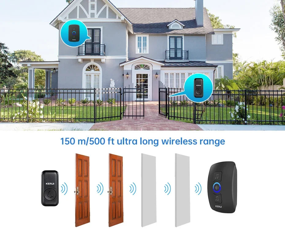 KERUI Wireless Doorbell Waterproof OutDoor Smart Home Door Bell Welcome Melodies Chime Kit LED Flash Security Alarm For House