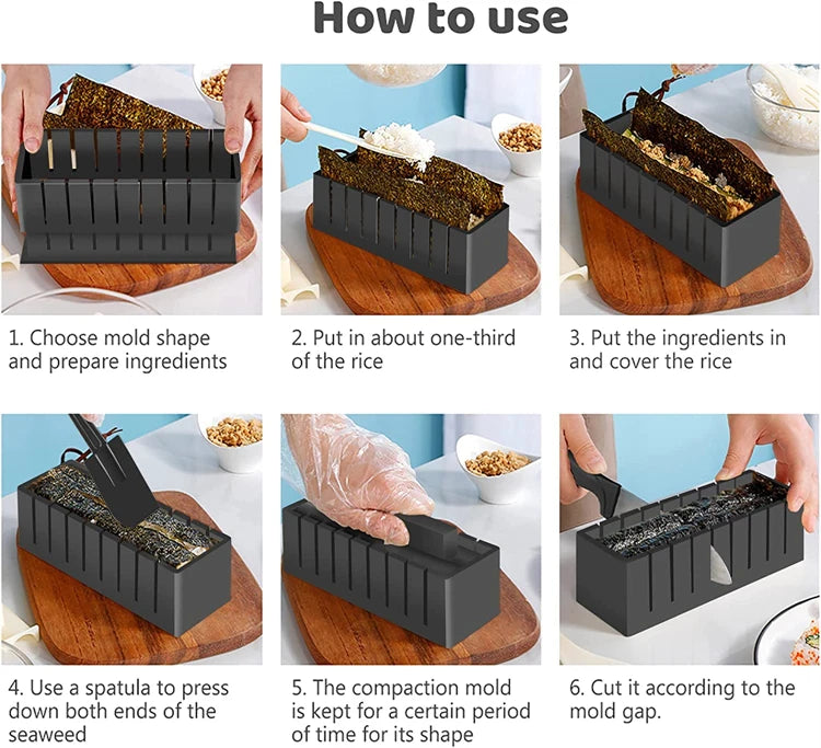 10 Pcs Sushi Maker Kit DIY Sushi Mold Press with Sushi Rice Roll Mold Sushi Maker Rice Roll Mold KC0473