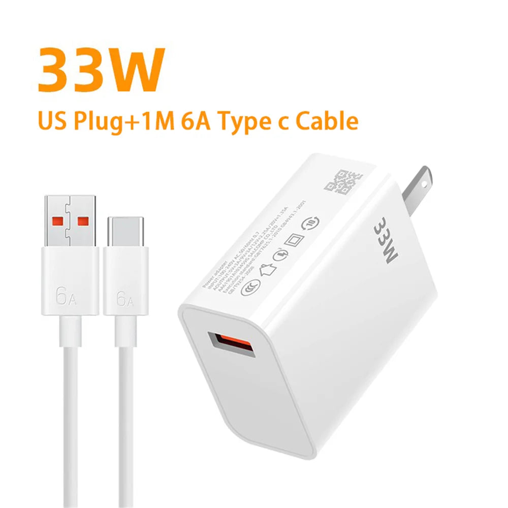 33W USB Fast Charger Quick Charge Mobile Phone Power Adapter For Xiaomi Redmi Note 13 12 11 10 iPhone Samsung EU/US Plug Charger
