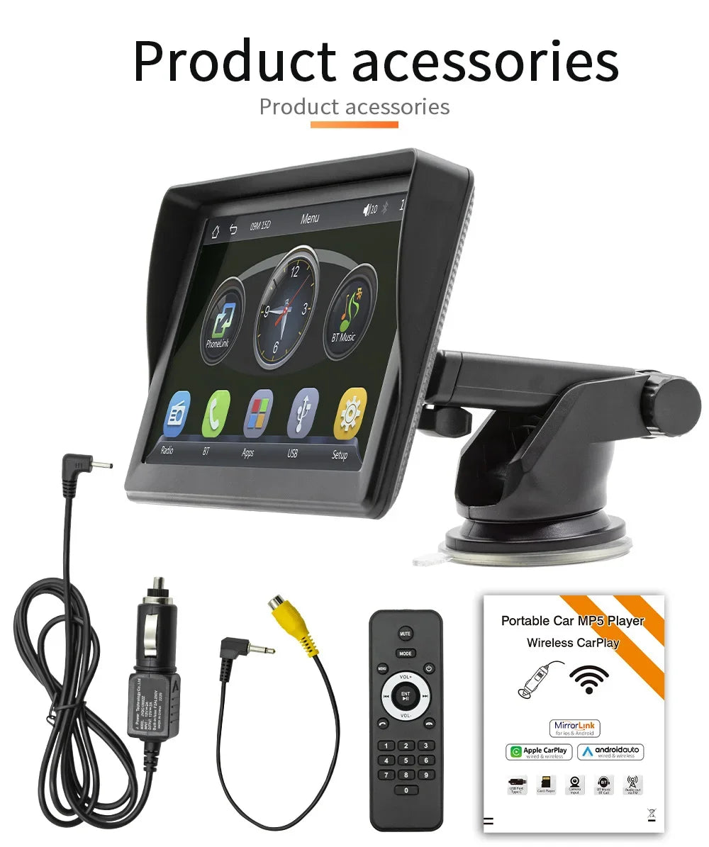 7 inch CarPlay Car Monitor Wireless Android-Auto Bluetooth FM Transmitter Buckup Camera Display USB HD MP5 Video Player