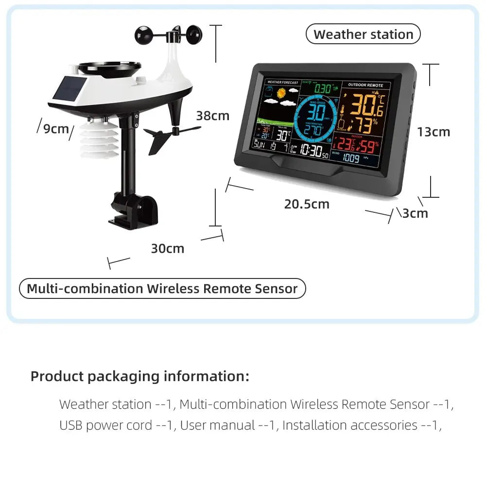 FJ3390A Functional Professional Weather Station Temperature Humidity Wind Speed and Rainfall Detection Weather Forecast Clock