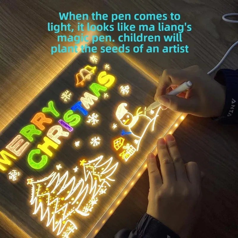 LED Note Board with Colors Erasable DIY Children's Drawing Board Letter Message Board White Luminous Dry Erase Board with Stand