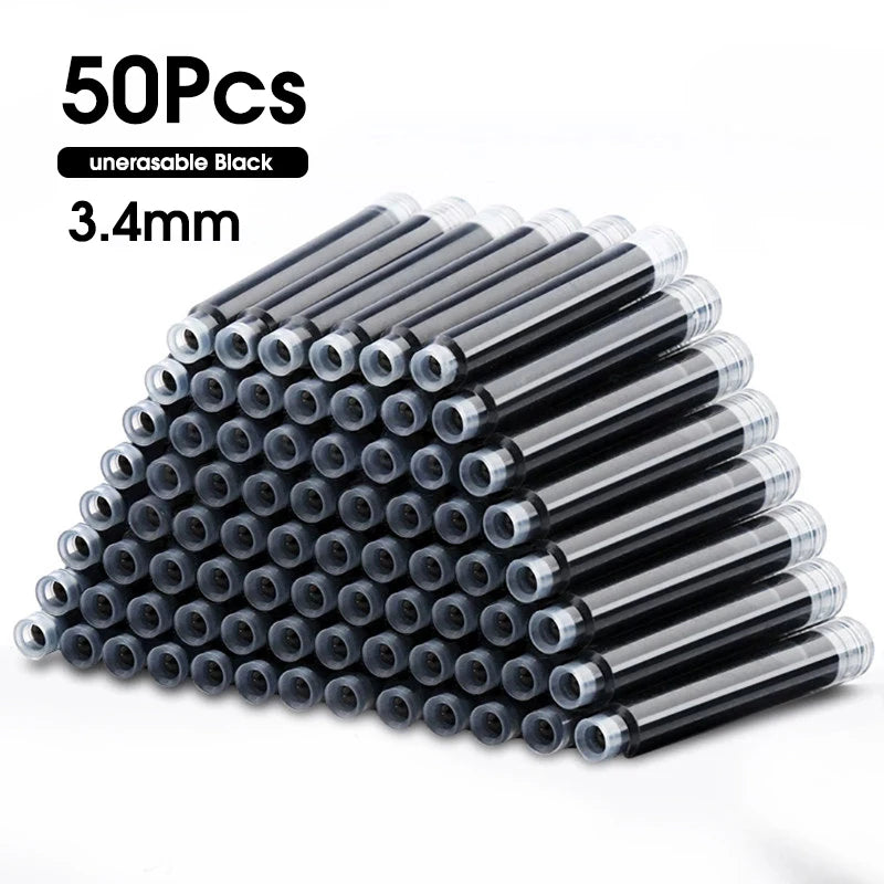 50pcs Fountain Pen Ink Cartridge Refills Bottle 4 Color Disposable Dia 3.4mm 2.6mm  School Office Stationery Supplies CW-159